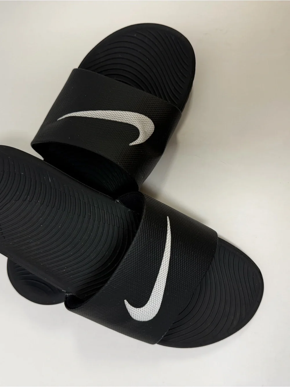 Nike Black Slide Sandals with White Swoosh for Kids
